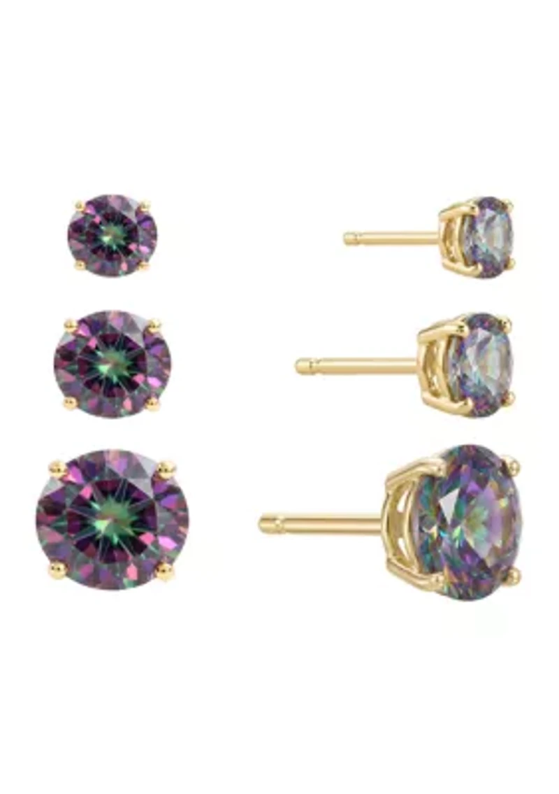 Gold Plated Mystic Cubic Zirconia Trio Stud Earring Set