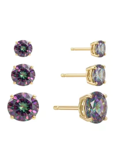 Gold Plated Mystic Cubic Zirconia Trio Stud Earring Set