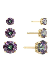 Gold Plated Mystic Cubic Zirconia Trio Stud Earring Set