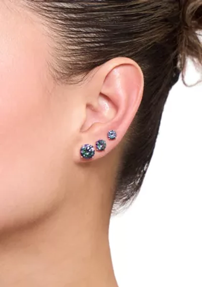 Gold Plated Mystic Cubic Zirconia Trio Stud Earring Set