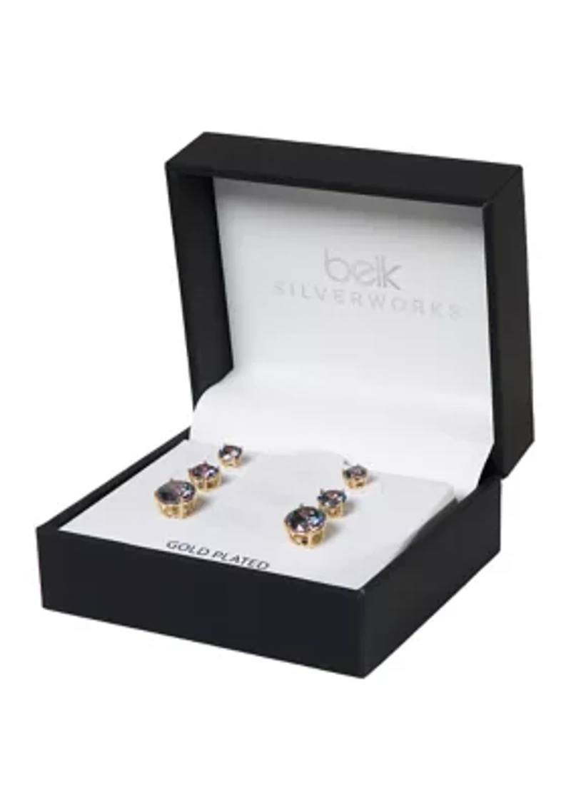 Gold Plated Mystic Cubic Zirconia Trio Stud Earring Set