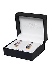 Gold Plated Mystic Cubic Zirconia Trio Stud Earring Set