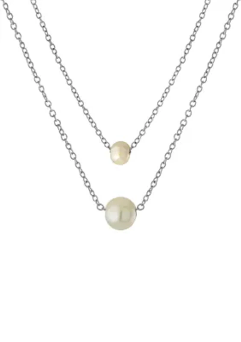 Boxed Fine Silver Plated 16" + 2 " and 14" + 2"  Freshwater Pearl Mom & Me Necklace Set