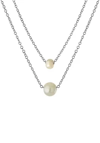 Boxed Fine Silver Plated 16" + 2 " and 14" + 2"  Freshwater Pearl Mom & Me Necklace Set