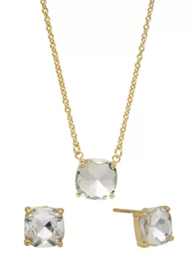 16" + 2" 12 Millimeter Crystal Cushion Necklace and 8 Stud Earring Set - Boxed