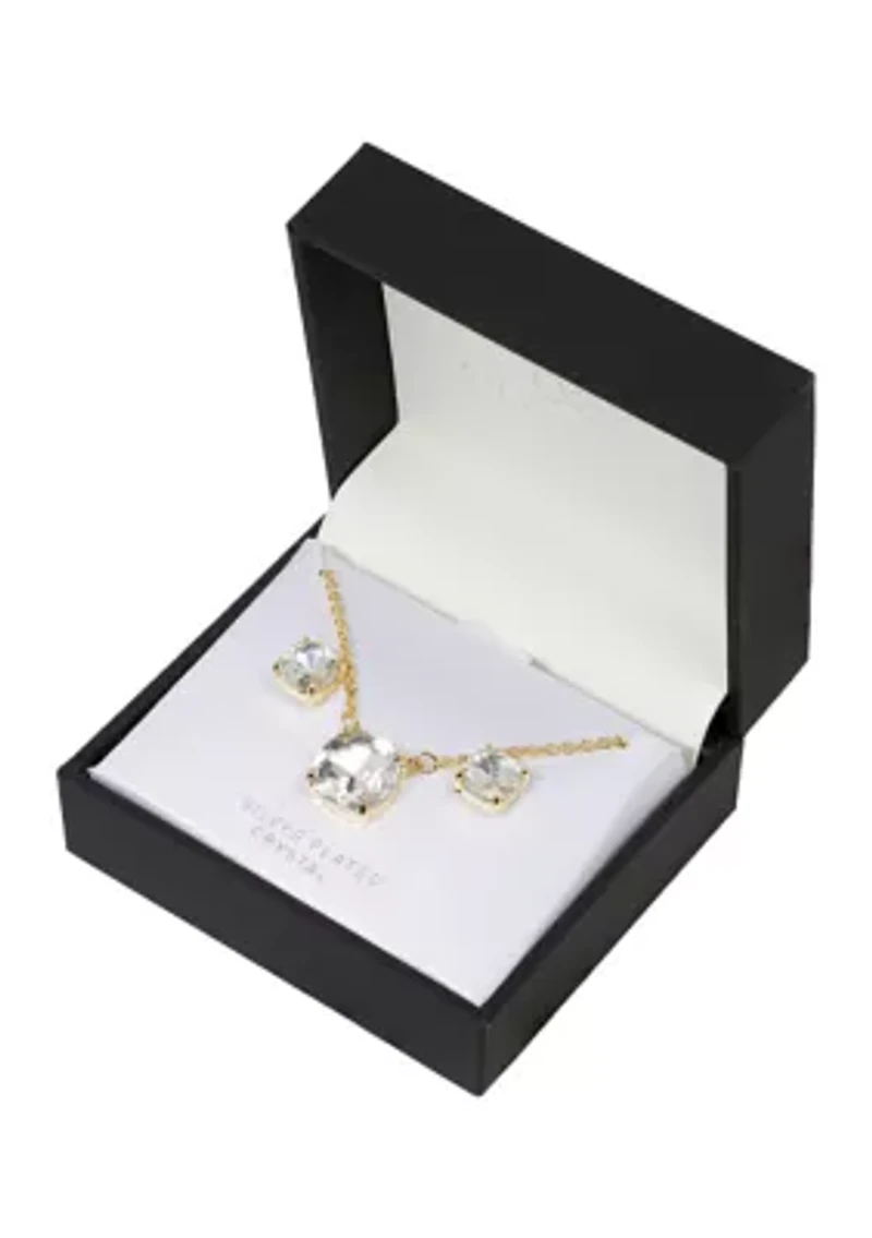 16" + 2" 12 Millimeter Crystal Cushion Necklace and 8 Stud Earring Set - Boxed