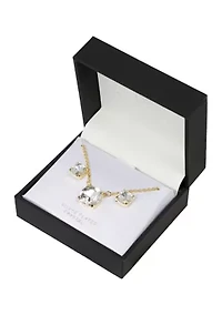 16" + 2" 12 Millimeter Crystal Cushion Necklace and 8 Stud Earring Set - Boxed