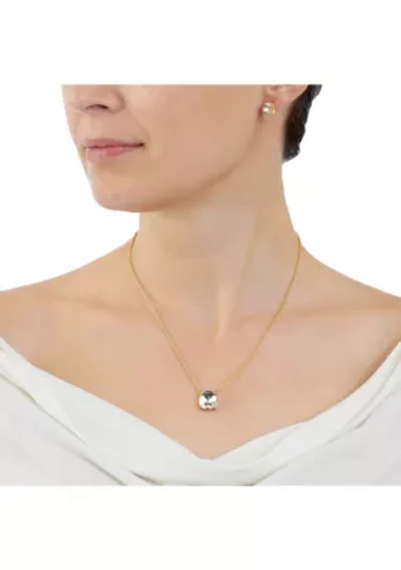 16" + 2" 12 Millimeter Crystal Cushion Necklace and 8 Stud Earring Set - Boxed