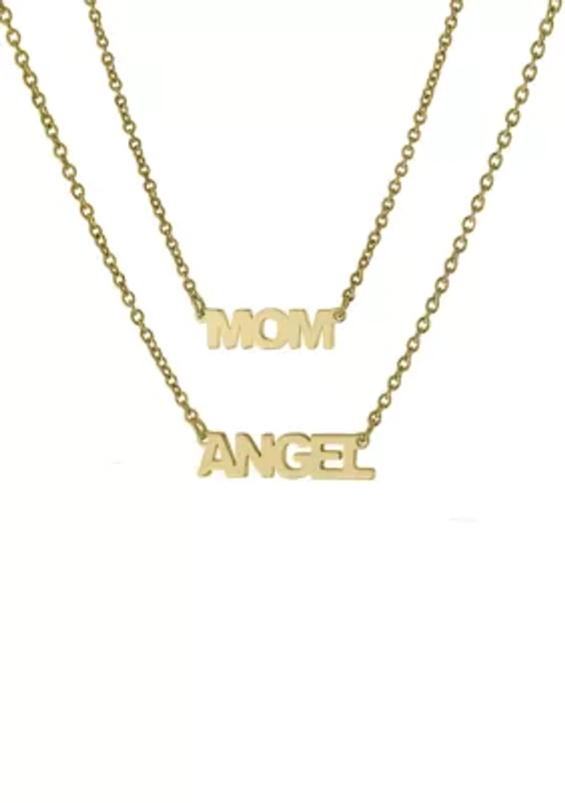 Boxed Gold Over Fine Silver Plated 16 in + 2 in Mom and 14 in + 2 in Angel Mom and Me Necklace Set
