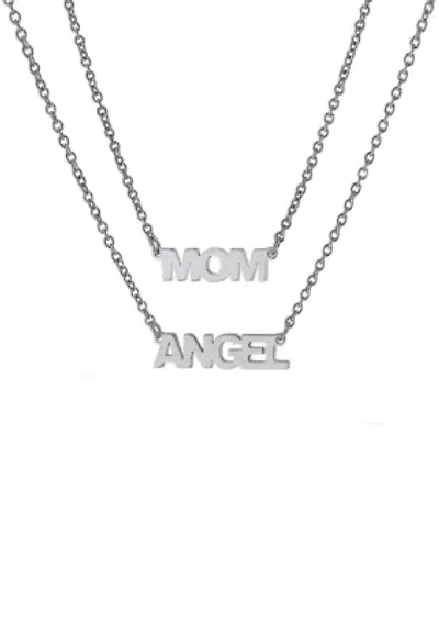 Boxed Fine Silver Plated  16 in + 2 in Mom and 14 in + 2 i Angel Mom and Me Necklace Set