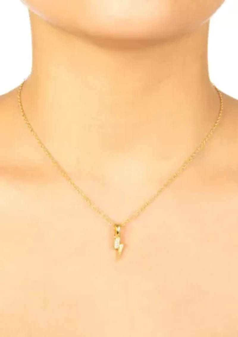 Boxed Gold Over Fine Silver Plated 16+2" Crystal Pavé Lightning Bolt Pendant Necklace and Cloud Stud Earrings Set