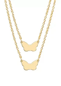 Boxed Gold Over Fine Silver Plated 16'' + 2" Butterfly 2 Piece Necklace Set