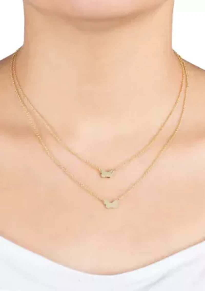 Boxed Gold Over Fine Silver Plated 16'' + 2" Butterfly 2 Piece Necklace Set