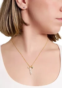 Gold Plated Cubic Zirconia 'Mama' Heart Charm Necklace and Stud Earring Set