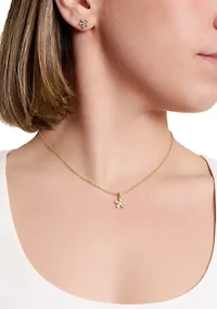 Gold Plated Cubic Zirconia Pave Daisy Flower Earring and Necklace Set