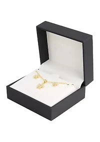 Gold Plated Cubic Zirconia Pave Daisy Flower Earring and Necklace Set