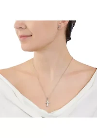 Silver Plated 18" Crystal Cross Necklace and 4 Millimeter Crystal Stud Earring Set - Boxed