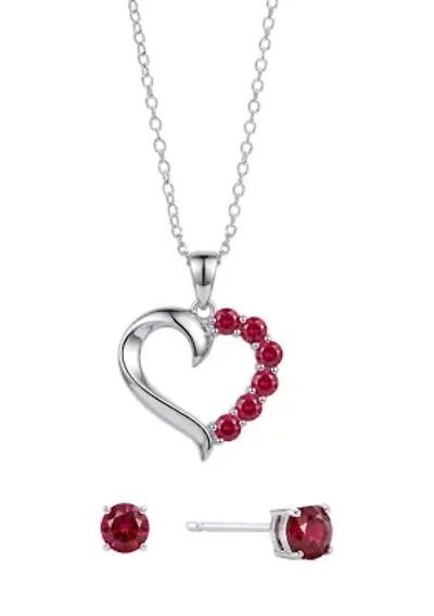 Red Crystal Heart Necklace and Stud Earring Set