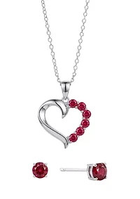 Red Crystal Heart Necklace and Stud Earring Set