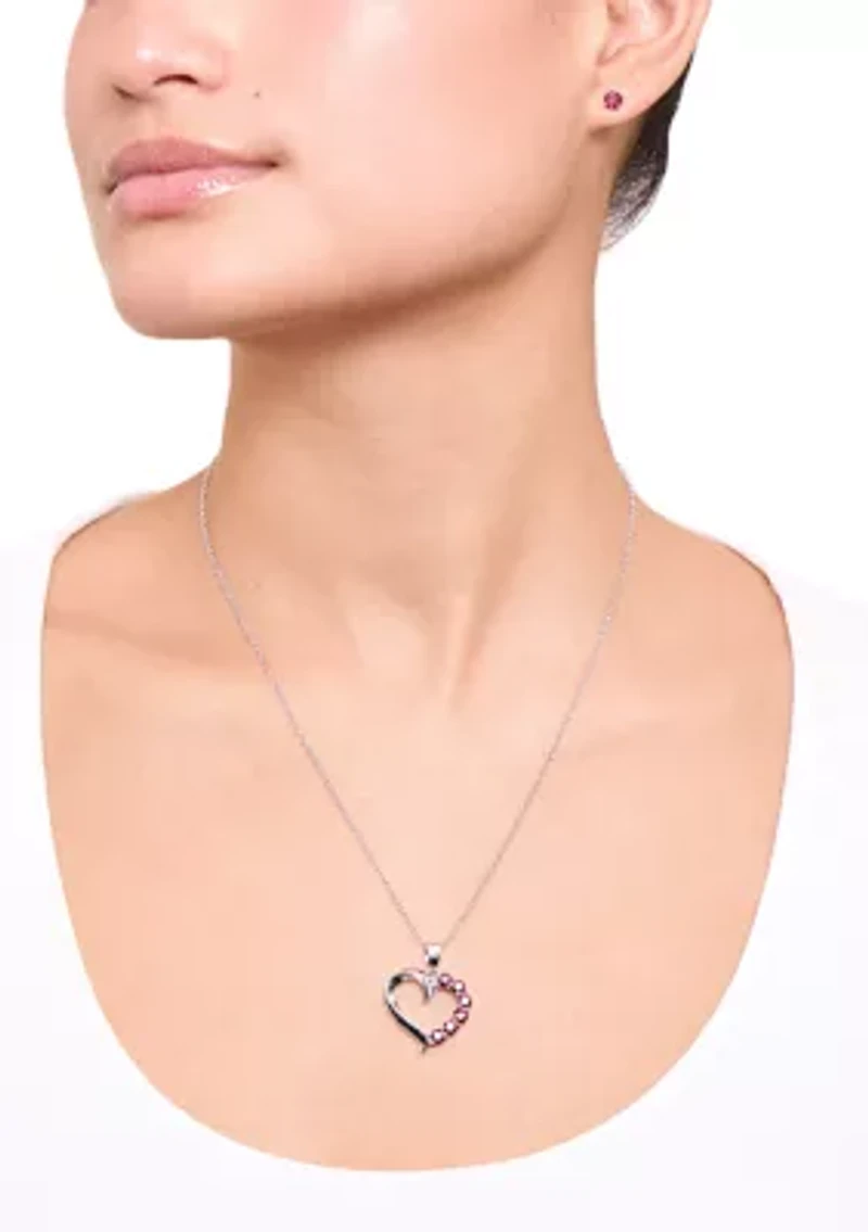 Red Crystal Heart Necklace and Stud Earring Set