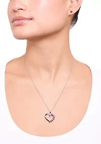 Red Crystal Heart Necklace and Stud Earring Set