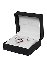Red Crystal Heart Necklace and Stud Earring Set