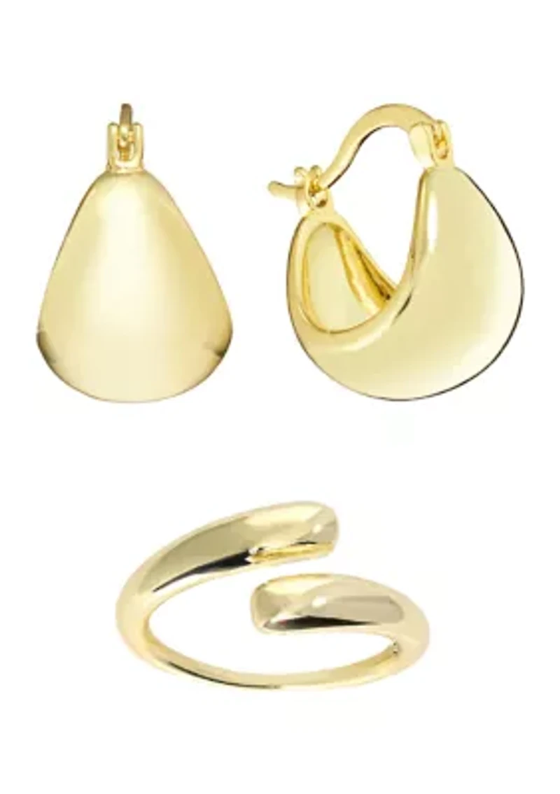 Dome Hoop Earrings and Open Adjustable Ring Set