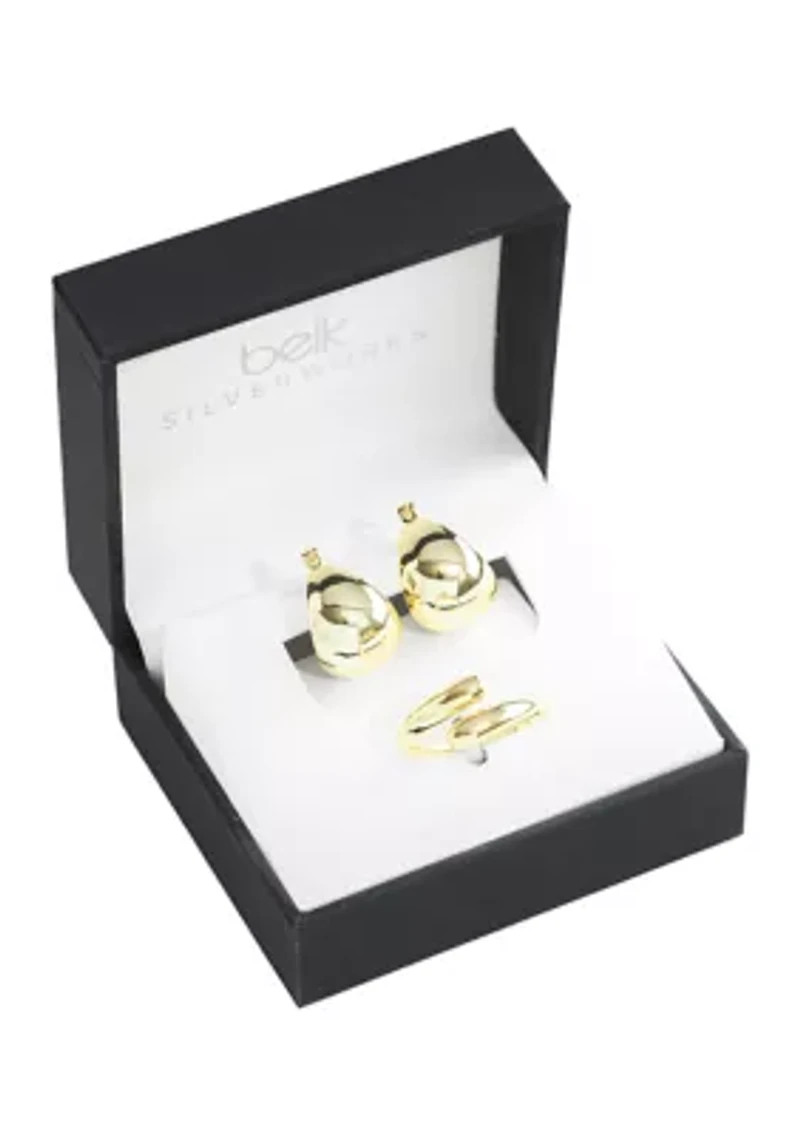 Dome Hoop Earrings and Open Adjustable Ring Set