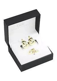 Dome Hoop Earrings and Open Adjustable Ring Set