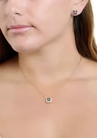 Mystic Cubic Zirconia Square Halo Necklace and Stud Earring Set