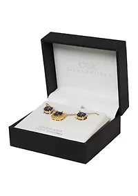Mystic Cubic Zirconia Square Halo Necklace and Stud Earring Set