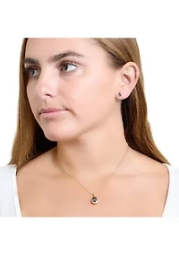 Gold Plated Mystic Cubic Zirconia Pear Halo Necklace and Stud Earring Set
