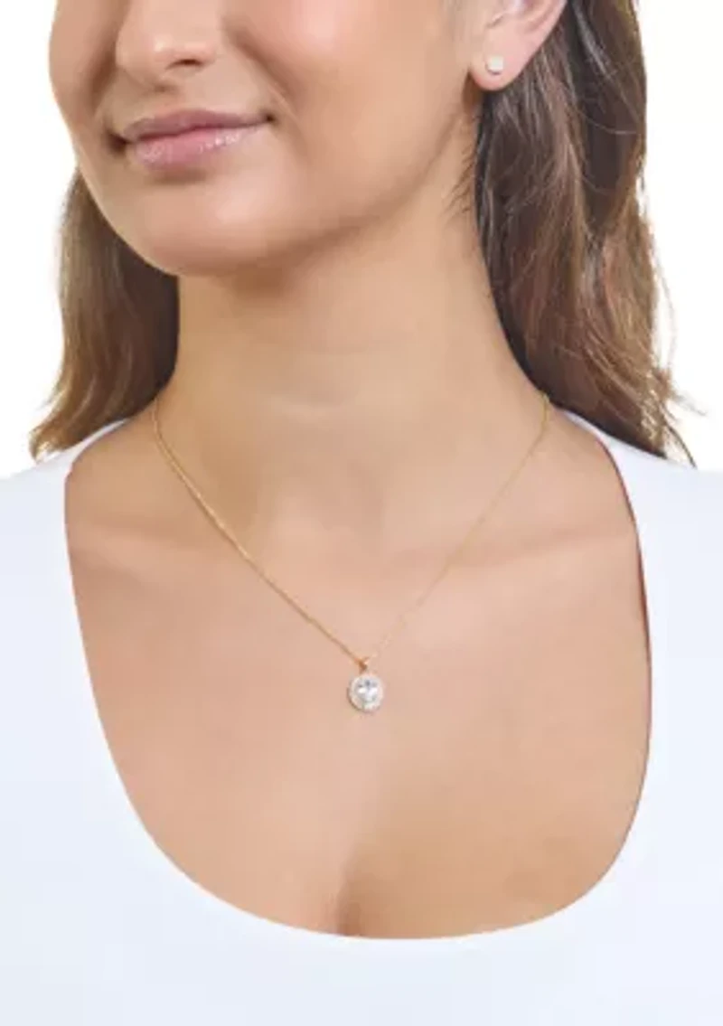 Plated Cubic Zirconia Round Halo Pendant and Stud Earring Set