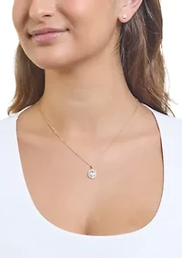Plated Cubic Zirconia Round Halo Pendant and Stud Earring Set