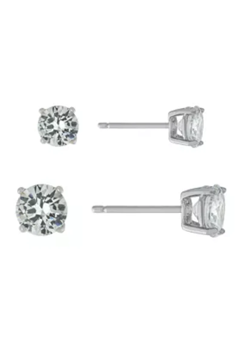 Sterling Silver Round Cubic Zirconia Duo Stud Earring Set