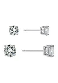 Sterling Silver Round Cubic Zirconia Duo Stud Earring Set