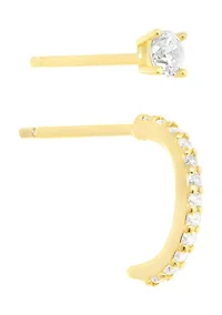 Sterling Silver 10 Millimeter Cubic Zirconia Half Hoop and 3 Stud Earring Set