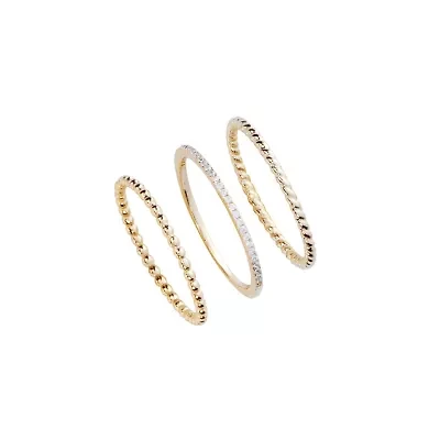 Gold Plated 3pc Twist, Beaded, and CZ Band Ring Set