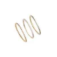 Gold Plated 3pc Twist, Beaded, and CZ Band Ring Set