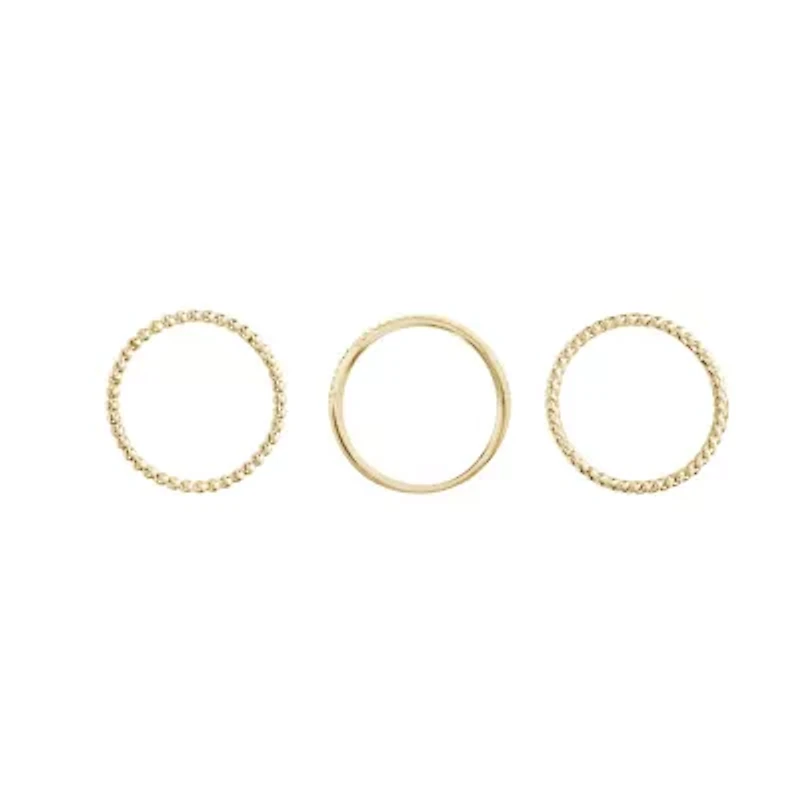 Gold Plated 3pc Twist, Beaded, and CZ Band Ring Set