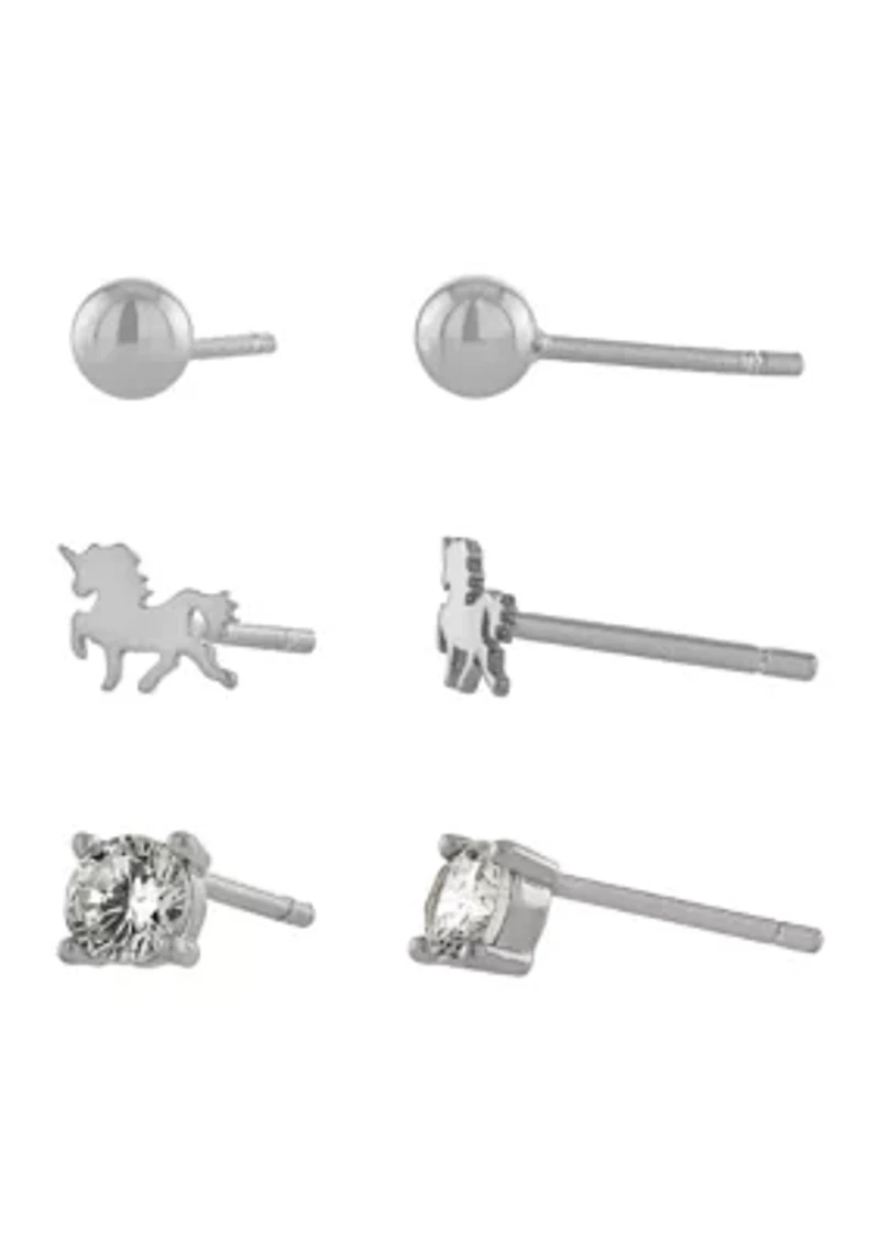 Sterling Silver Stud Earrings Trio Set