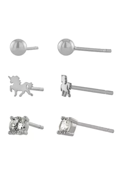 Sterling Silver Stud Earrings Trio Set