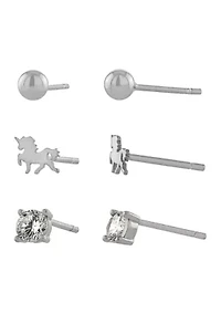 Sterling Silver Stud Earrings Trio Set