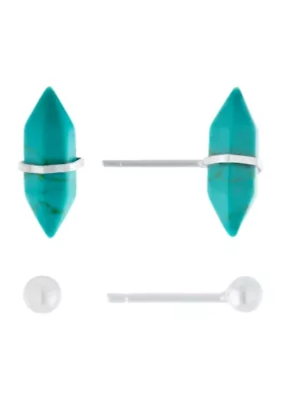 Sterling Silver 4 Millimeter Ball with Turquoise Stud Duo