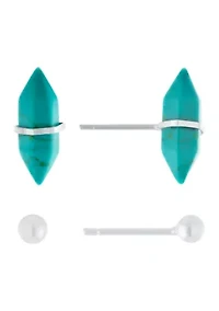 Sterling Silver 4 Millimeter Ball with Turquoise Stud Duo