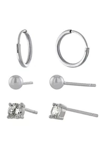 Sterling Silver High Polished Ball Hoop Earrings Trio Set
