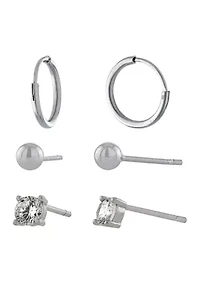 Sterling Silver High Polished Ball Hoop Earrings Trio Set