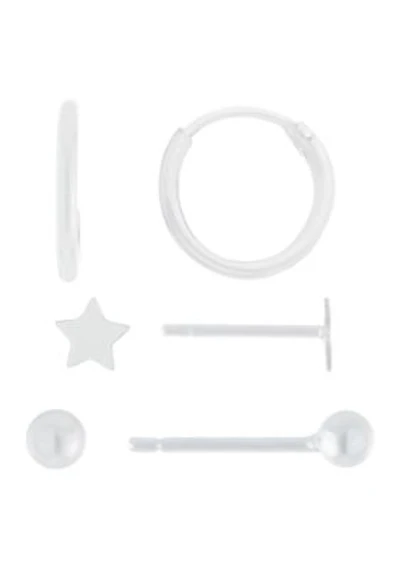 Sterling Silver Ball, Star, and 11 Millimeter Hoop Earring Trio