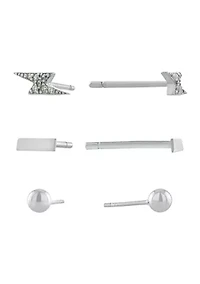Sterling Silver Ball, Bar, and CZ Trio Earring Set