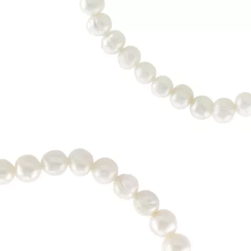 Sterling Silver 7mm Fresh Water Pearl and Crystal Ball Beaded 2pc Bracelet Set